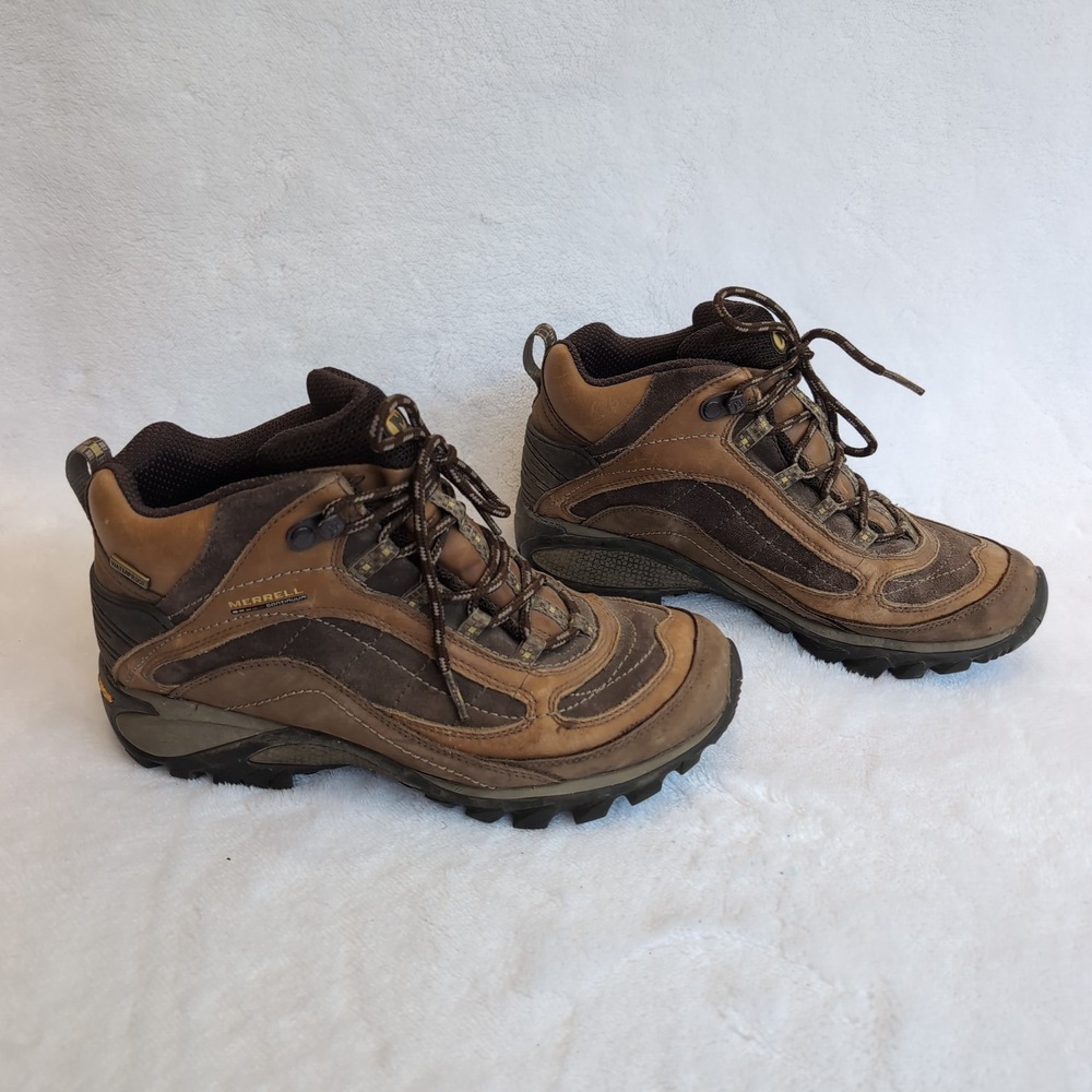 Merrell Siren Waterproof Mid Hiking Boots Women 8 Brown Leather Vibram J16038